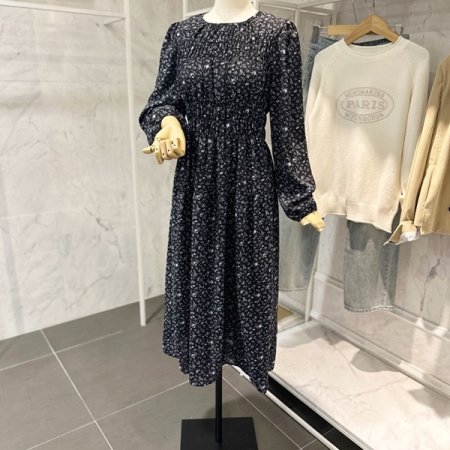 라운드 잔꽃 셔링 원피스