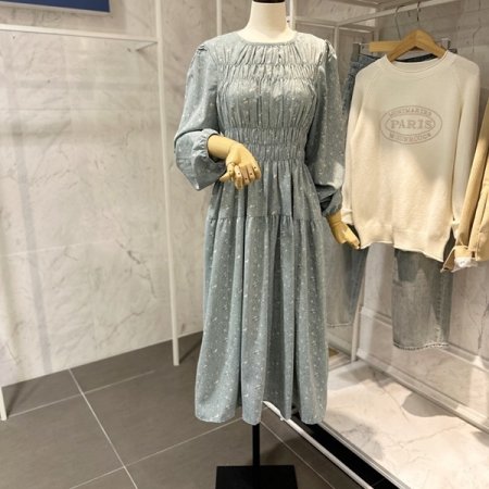 라운드 잔꽃 셔링 원피스