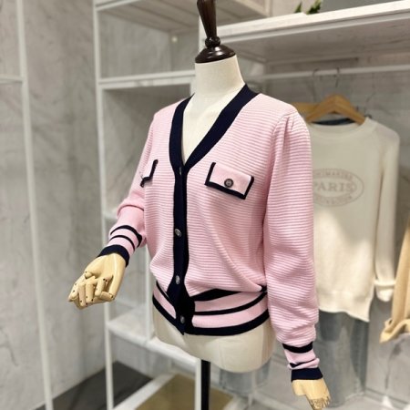 브이넥 배색 가디건