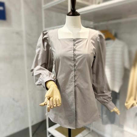 스퀘어넥 퍼프 무지 셔츠