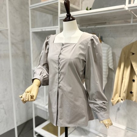 스퀘어넥 퍼프 무지 셔츠