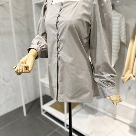 스퀘어넥 퍼프 무지 셔츠