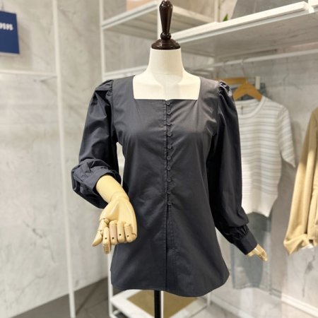 스퀘어넥 퍼프 무지 셔츠