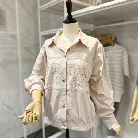 레이스 배색 카라 셔츠