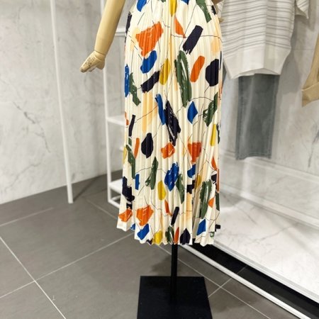 밴딩 프린팅 주름 스커트