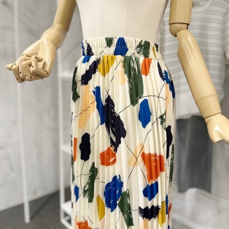 밴딩 프린팅 주름 스커트