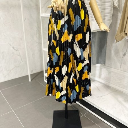 밴딩 프린팅 주름 스커트