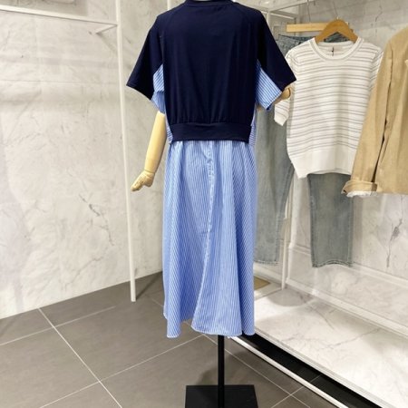 배색 스트라이프 원피스