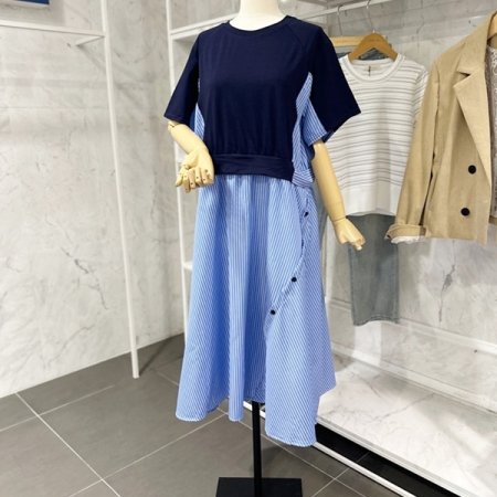 배색 스트라이프 원피스