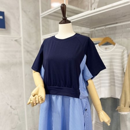 배색 스트라이프 원피스