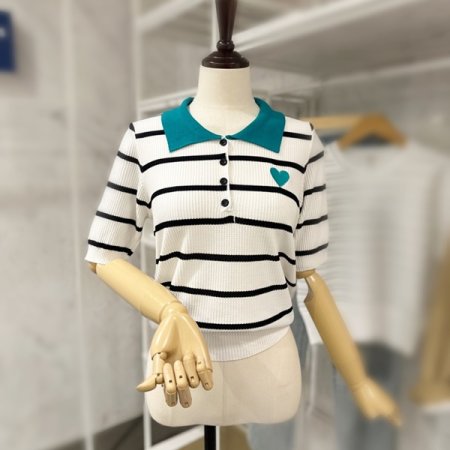 하트 스트라이프 니트