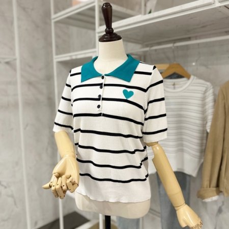 하트 스트라이프 니트