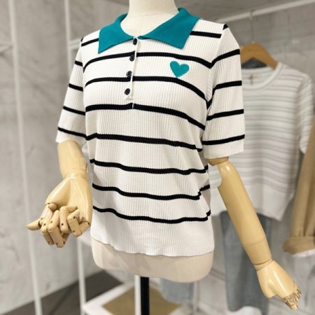 하트 스트라이프 니트