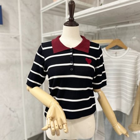 하트 스트라이프 니트