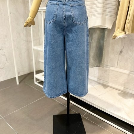 7부 데님 와이드 팬츠