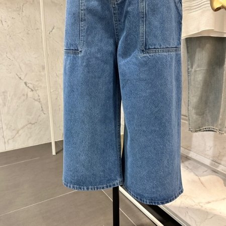 7부 데님 와이드 팬츠