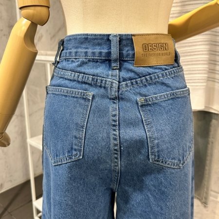 7부 데님 와이드 팬츠