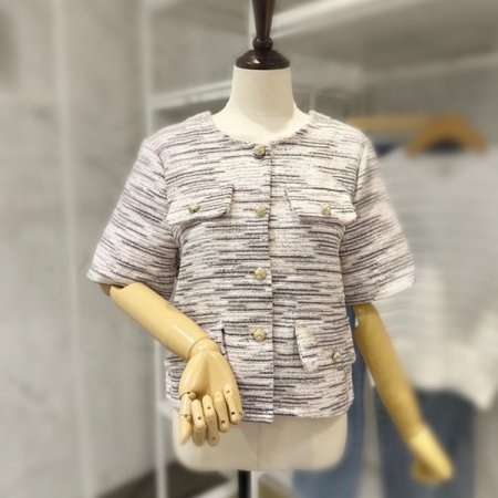 노카라 반팔 트위드자켓