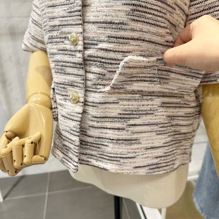 노카라 반팔 트위드자켓