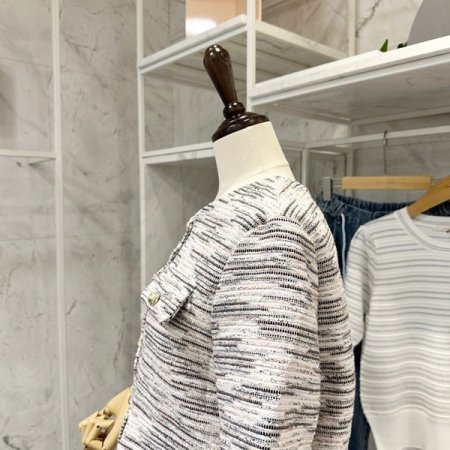 노카라 반팔 트위드자켓