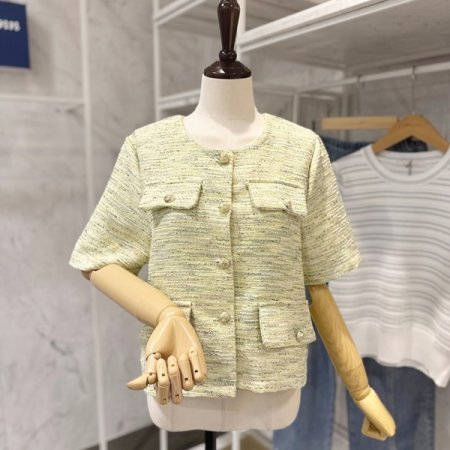 노카라 반팔 트위드자켓