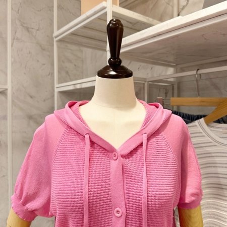 후드 포켓 반팔 니트