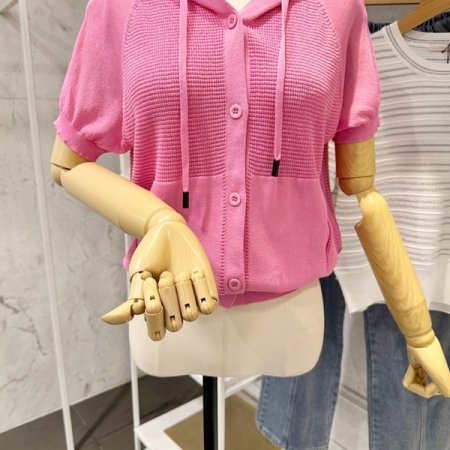 후드 포켓 반팔 니트