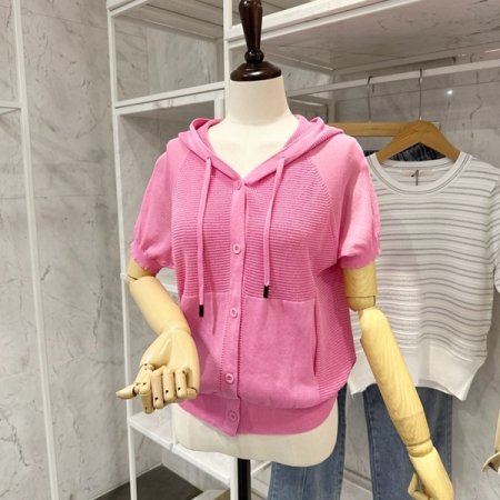 후드 포켓 반팔 니트