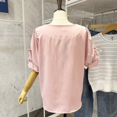 반팔 리본타이 블라우스