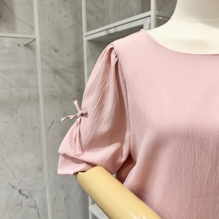 반팔 리본타이 블라우스