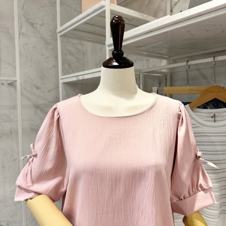 반팔 리본타이 블라우스