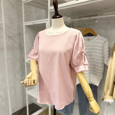 반팔 리본타이 블라우스