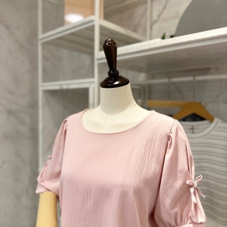 반팔 리본타이 블라우스