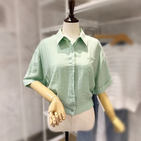 밑단 밴딩 카라 셔츠