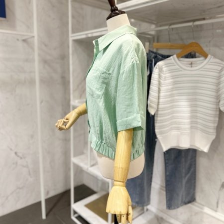 밑단 밴딩 카라 셔츠