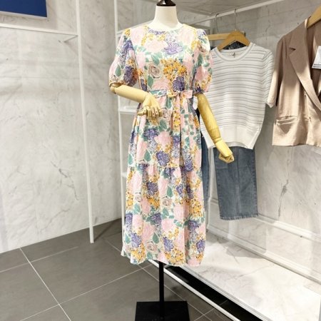 핑크 로즈 벨티드 원피스