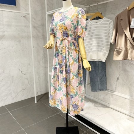 핑크 로즈 벨티드 원피스