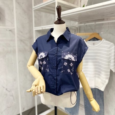 뒷 문양 스트링 셔츠