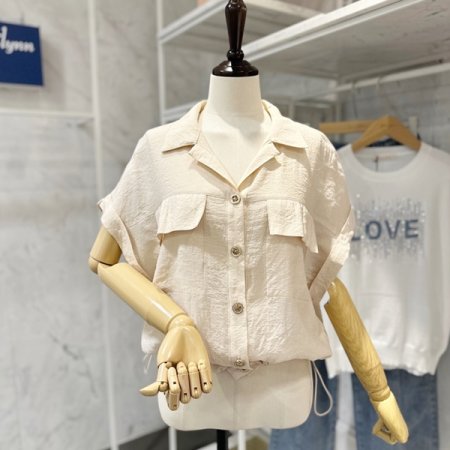 카라 롤업 스트링 블라우스