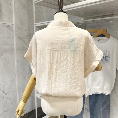 카라 롤업 스트링 블라우스