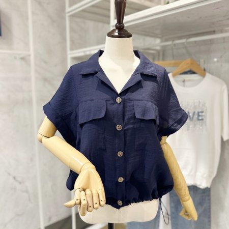 카라 롤업 스트링 블라우스