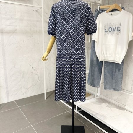 플리츠 패턴 반팔 원피스