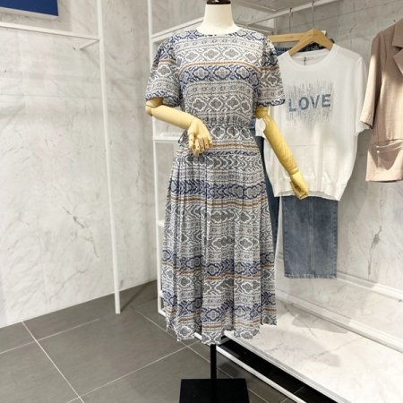 프린트 주름 원피스