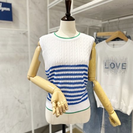 꽈배기 줄무늬 민소매 니트