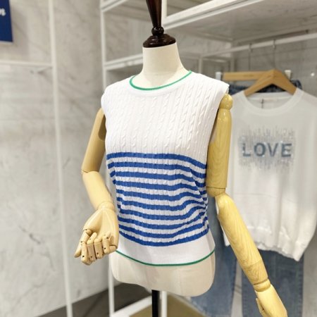 꽈배기 줄무늬 민소매 니트