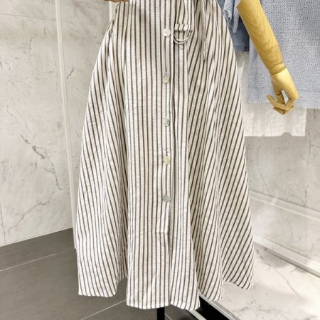 줄지 카라 벨트 원피스