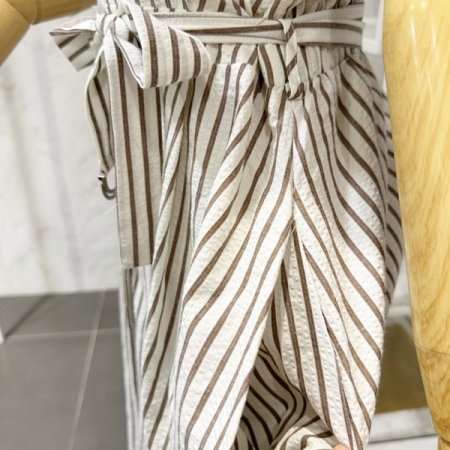 줄지 카라 벨트 원피스