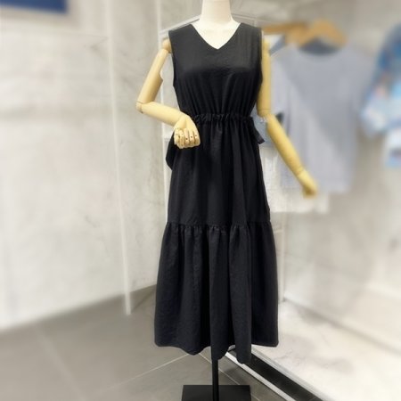 양 리본 브이넥 원피스