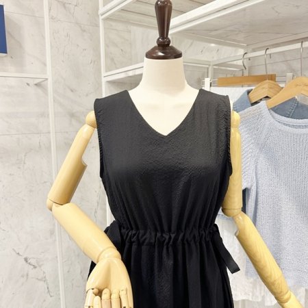 양 리본 브이넥 원피스