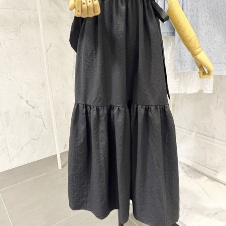 양 리본 브이넥 원피스